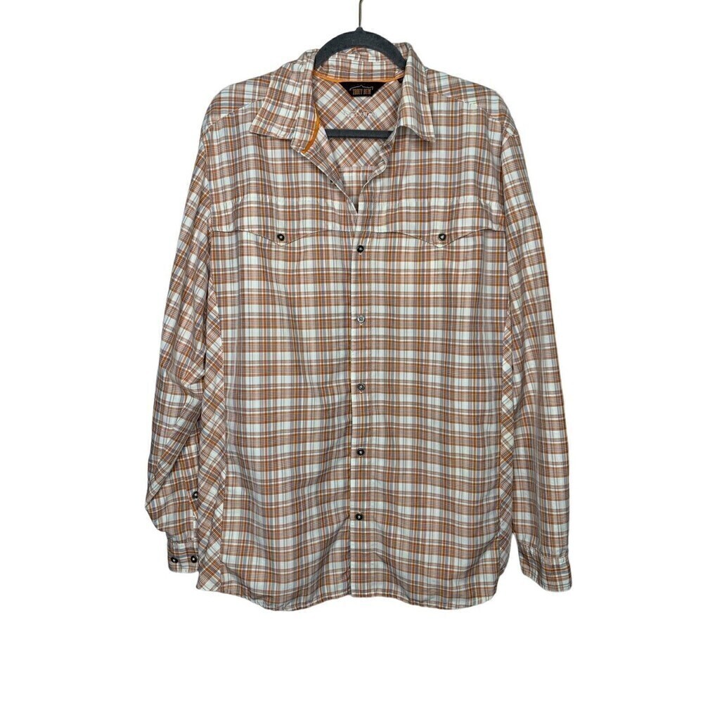 Orvis Trout Bum Fishing Shirt Mens Sz L Nylon Long Sleeve Button Down Orange